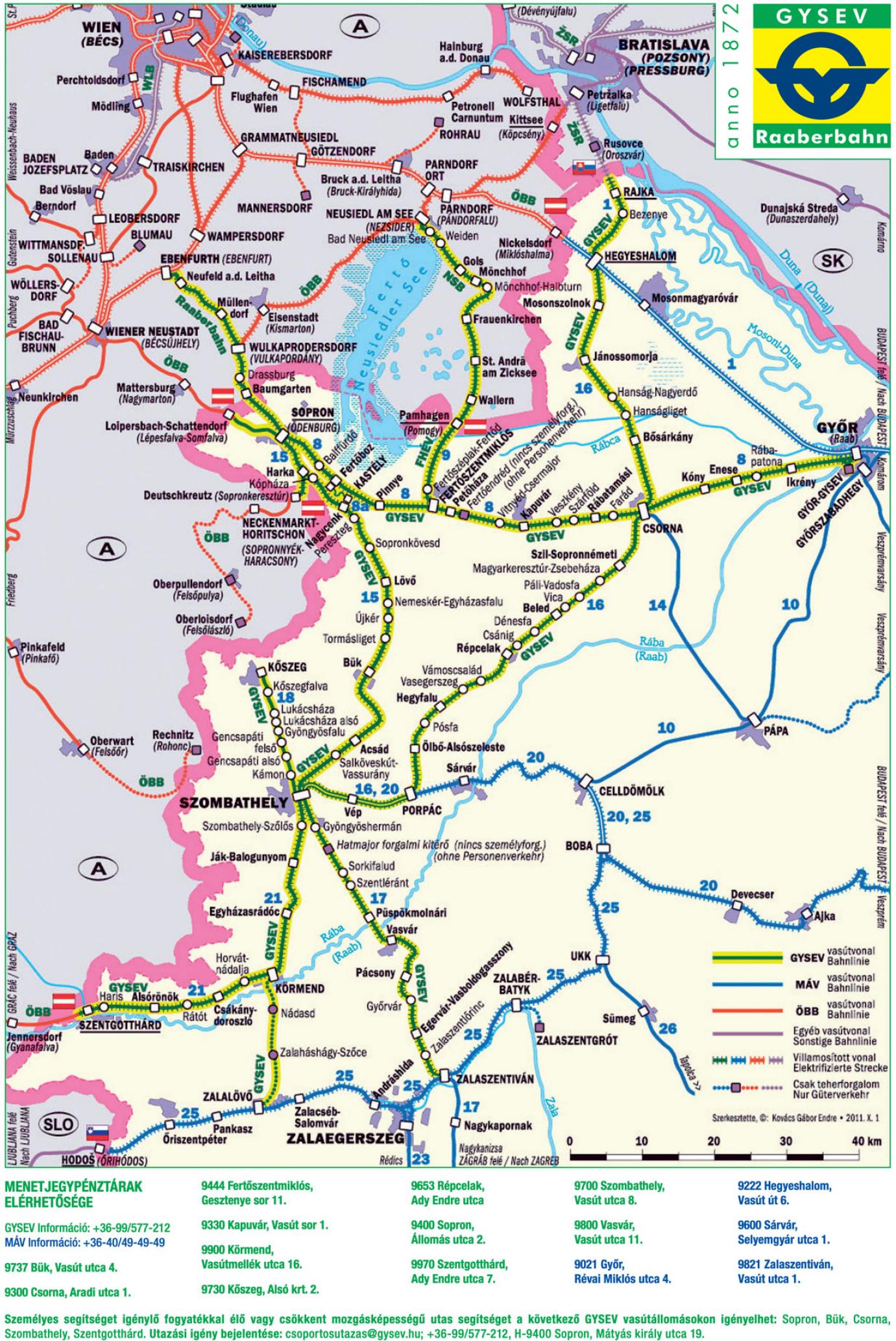 GYSEV vonalhálózati térkép