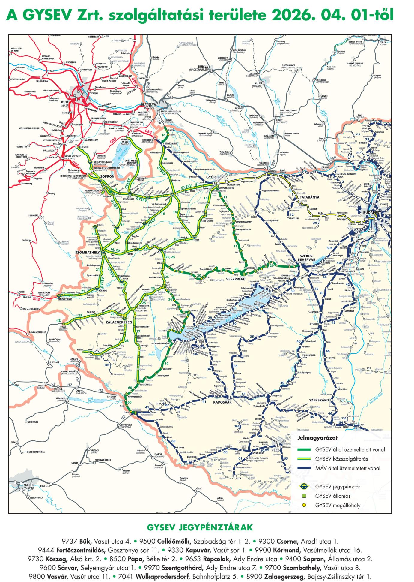 GYSEV vonalhálózati térkép