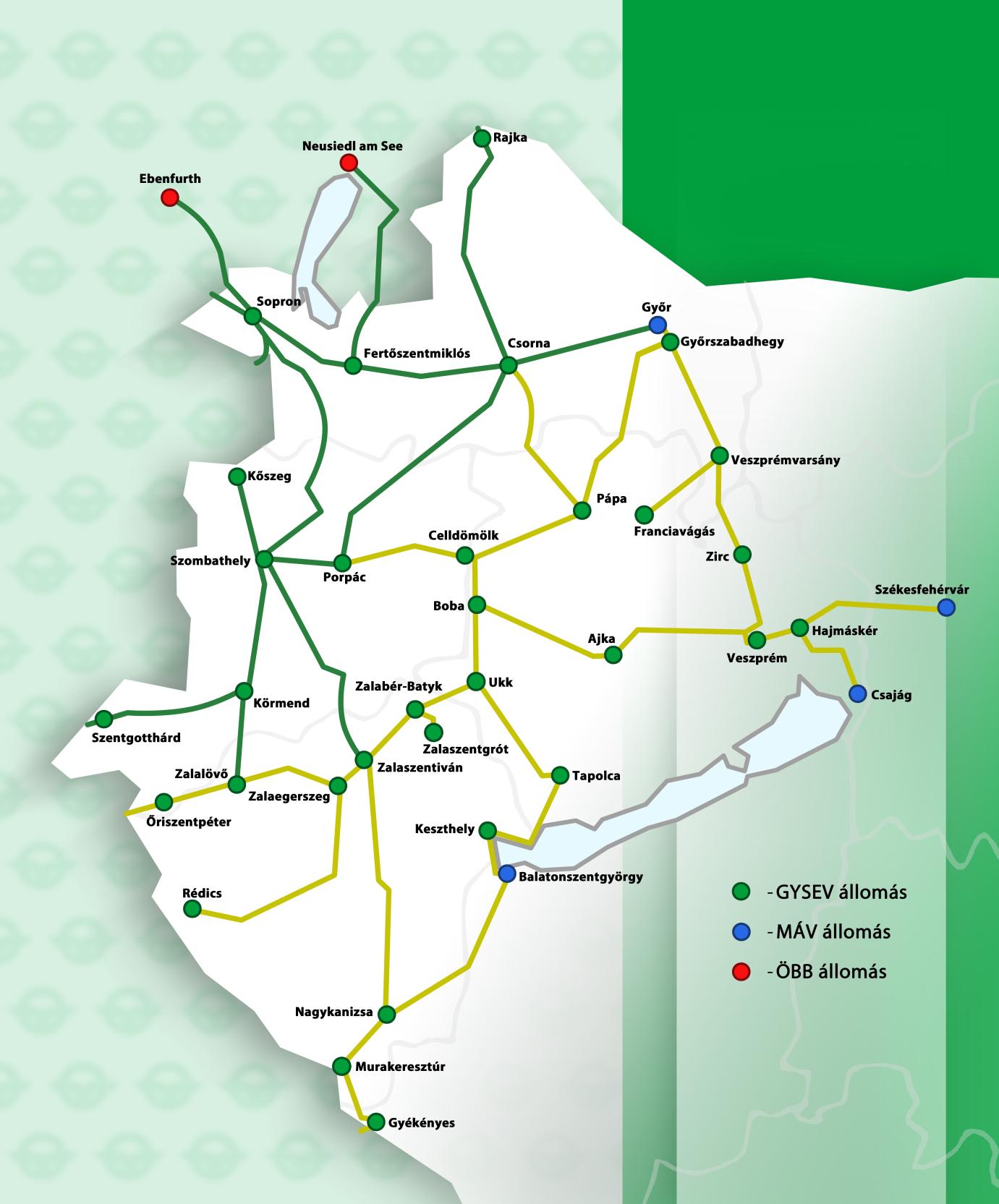 A GYSEV Zrt. bővített vonalhálozatának sematikus térképe