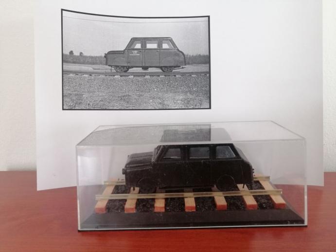 GySEV Ig. 806 vágánygépkocsi 1963-ban (gyártó a MÁVAG és Zupka Lajos és Fia 1943. és 1949. között) saját készítésű, 3D nyomtatott makett, „0”-ás méret - Király Csaba