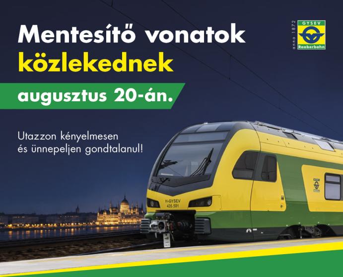 Mentesítő vonatok közlekednek 2026. augusztus 20-21-én