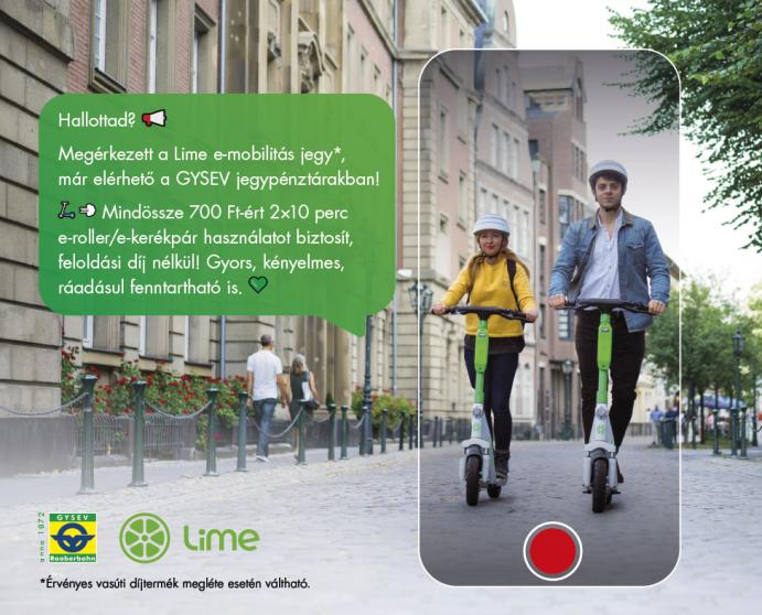Lime e-mobilitás jegy indulását szemléltető kép.