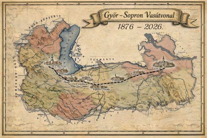 A Győr–Sopron vasútvonal történeti térképes ábrázolása (1876–2026).