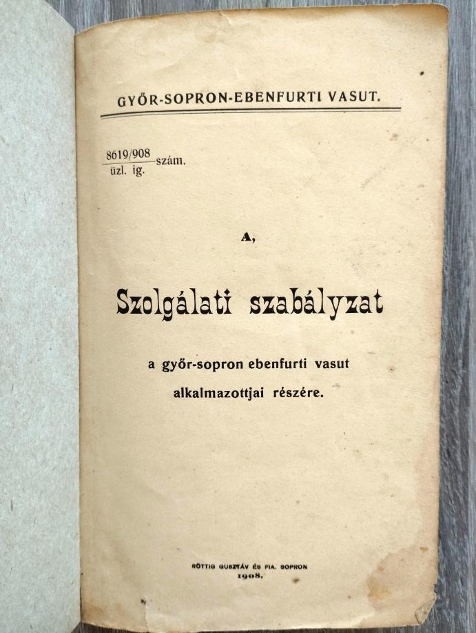 Szolgálati- és Illetményszabályzat belső oldala (1908.)